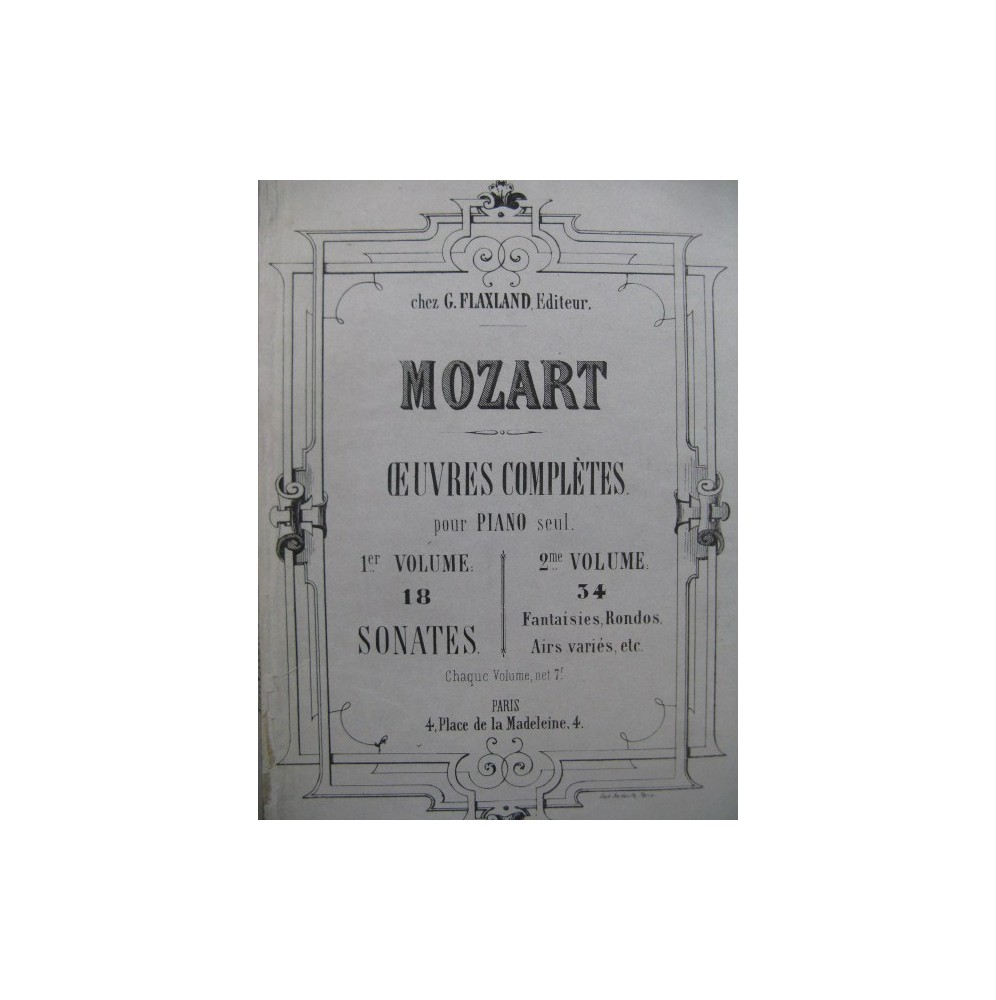 MOZART W. A. Oeuvres Complètes 2e Volume 34 Fantaises Rondos Airs Piano ca1863