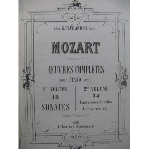 MOZART W. A. Oeuvres Complètes 2e Volume 34 Fantaises Rondos Airs Piano ca1863