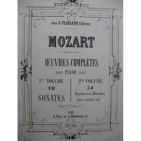 MOZART W. A. Oeuvres Complètes 1er Volume 18 Sonates Piano ca1863