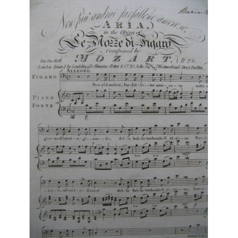 MOZART W. A. Le Nozze di Figaro Aria Chant Piano XIXe
