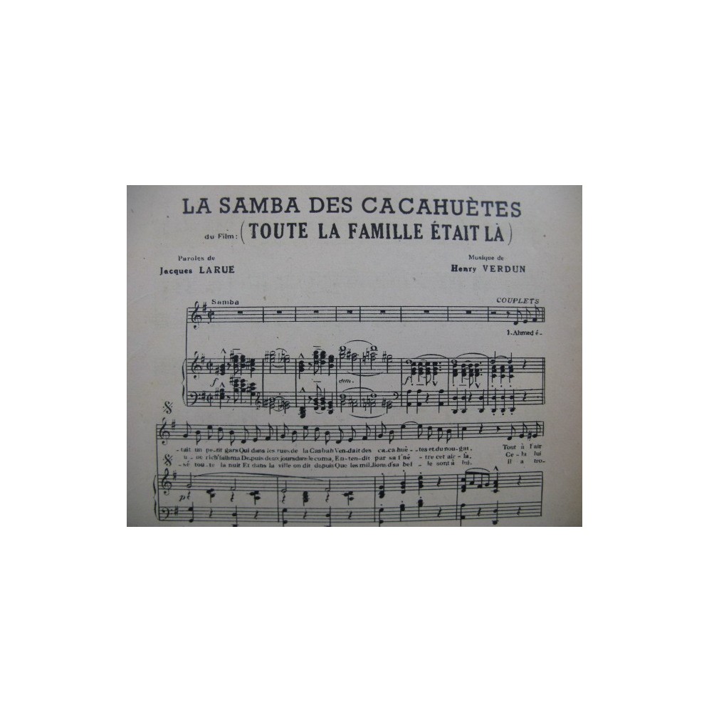 VERDUN Henry La Samba des Cacahuètes Piano Chant 1948