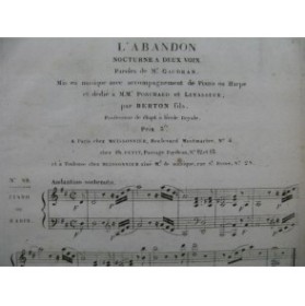 BERTON F. Fils L'Abandon Chant Piano ou Harpe ca1830