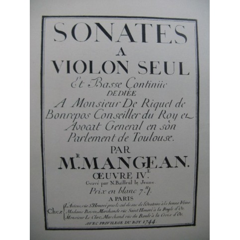 MANGEAN Sonate en Fa majeur Piano Violon 1914