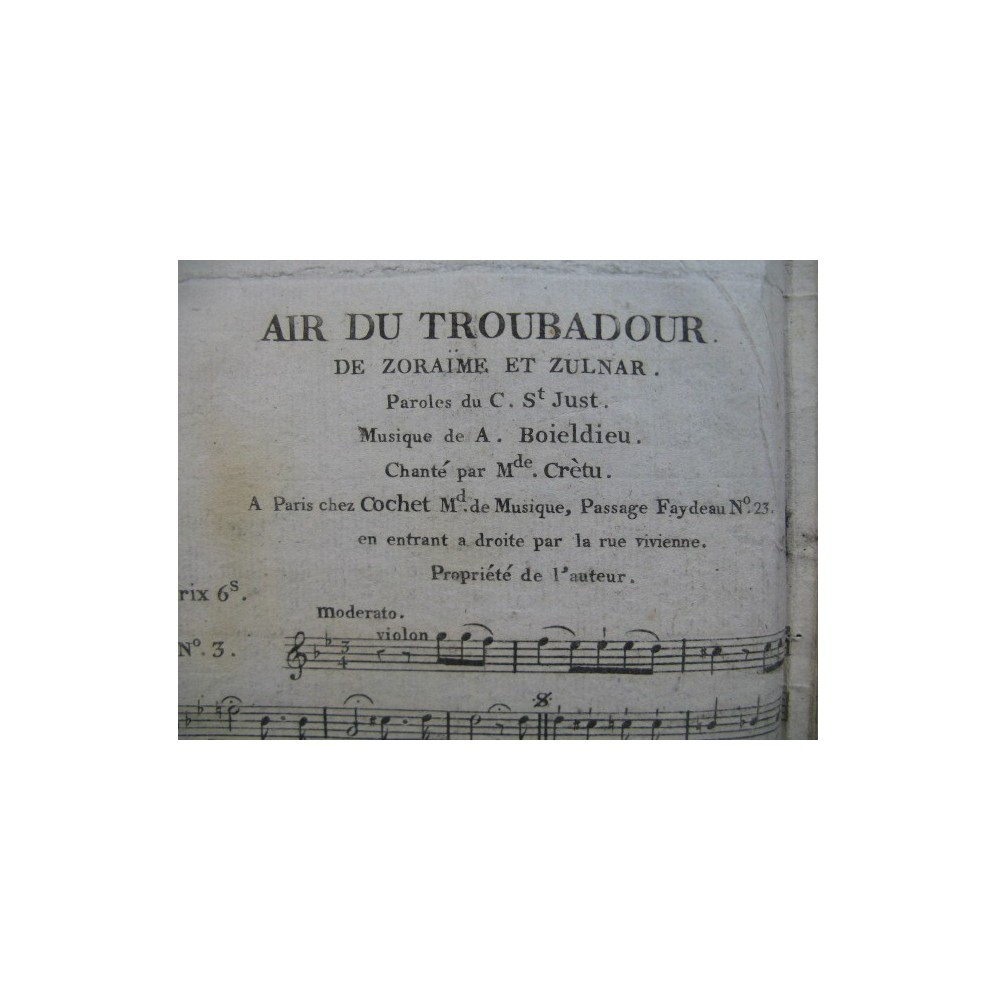 BOIELDIEU Adrien Zoraïme et Zulnare No 3 Air Chant ca1830