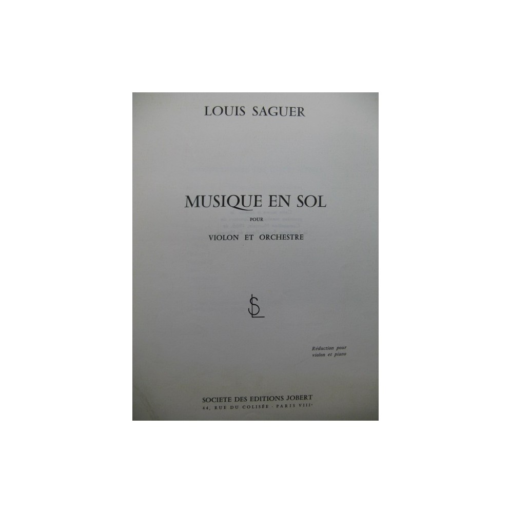 SAGUER Louis Musique en Sol Violon Piano 1967