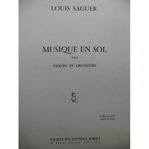 SAGUER Louis Musique en Sol Violon Piano 1967