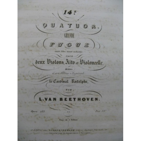 BEETHOVEN Quatuor No 14 Grande Fugue Violoncelle ca1840