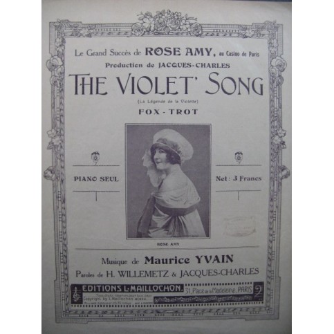YVAIN Maurice The Violet Song Piano Chant 1920
