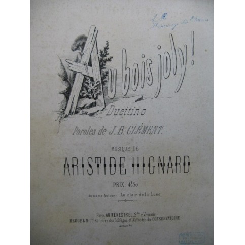 HIGNARD Aristide Au Bois Joly Piano Chant ca1865