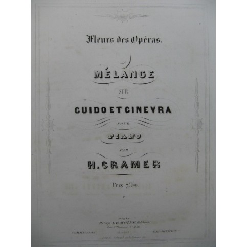 CRAMER Henri Mélange sur Guido et Ginevra Piano XIXe siècle
