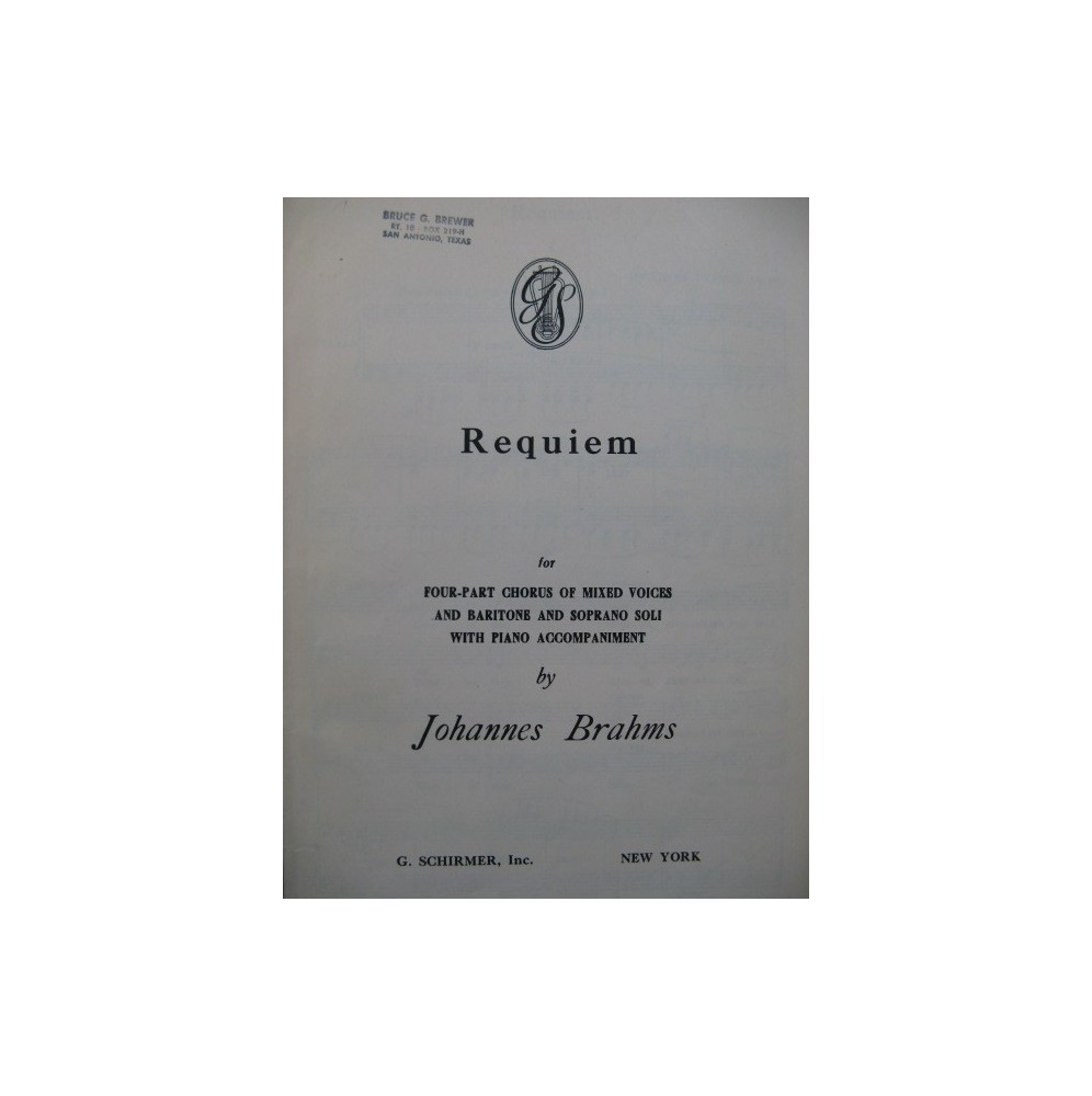 BRAHMS Johannes Requiem Chant Piano