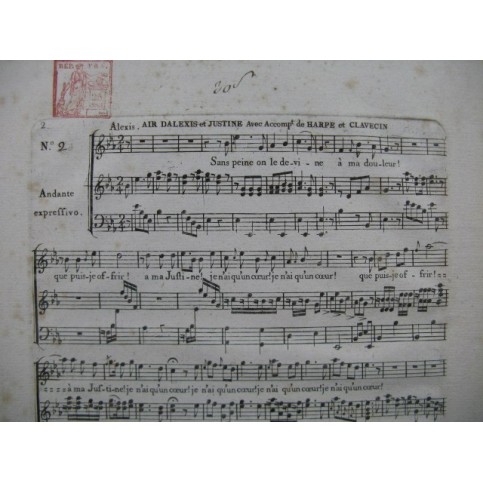 DEZÈDZE Nicolas Alexis et Justine No 2 Air Chant Harpe ou Clavecin ca1785