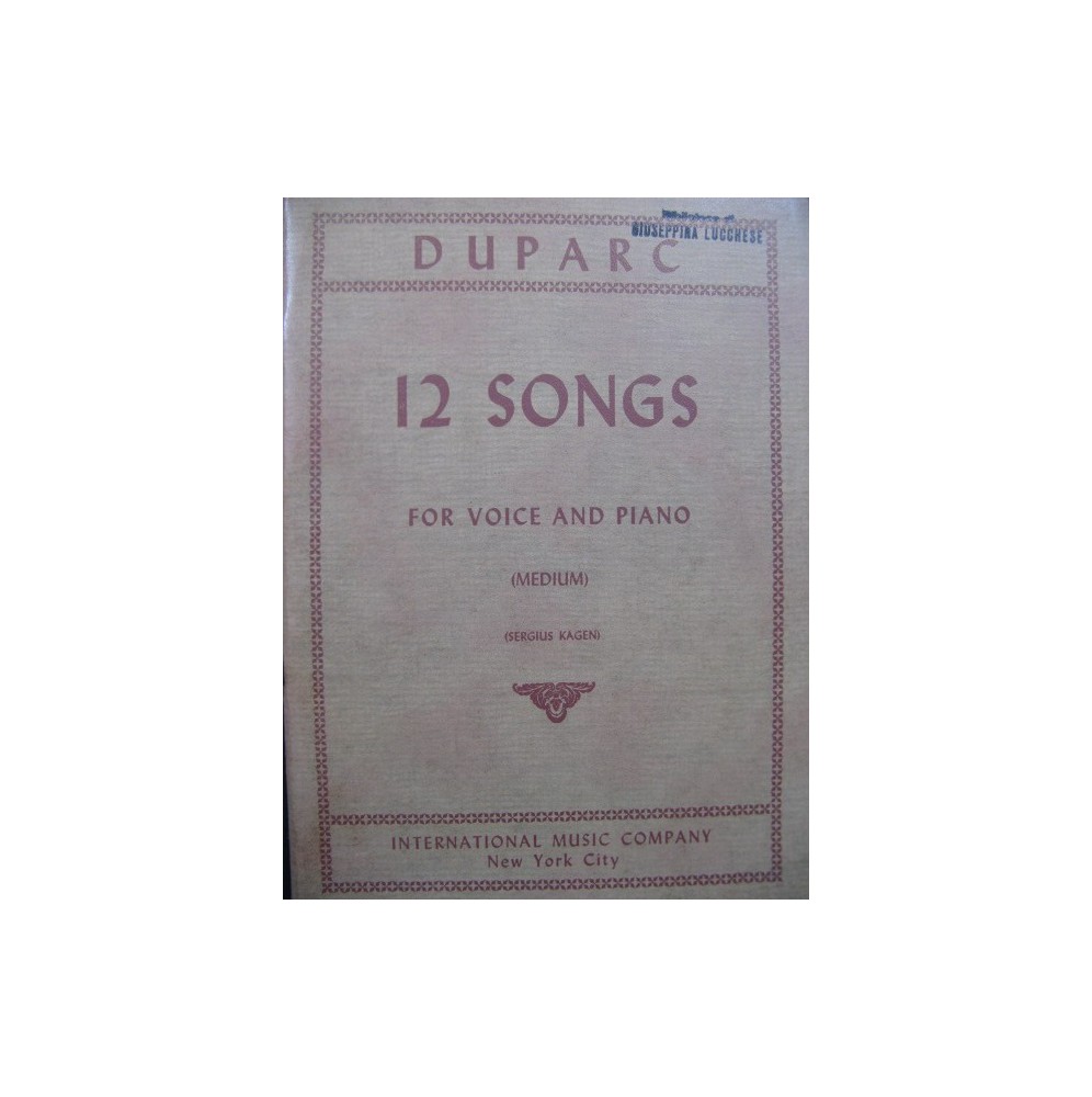 DUPARC Henri 12 Songs Chant Piano 1952