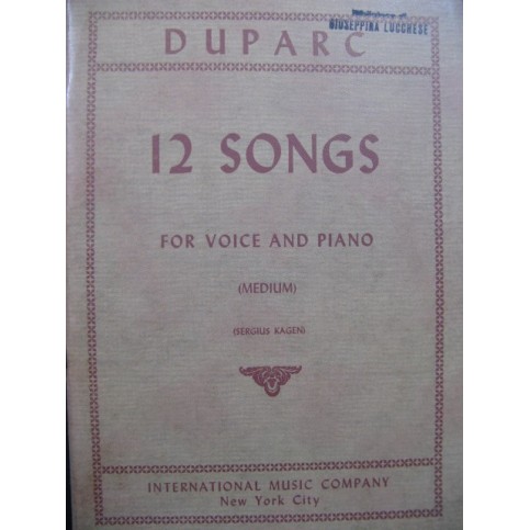 DUPARC Henri 12 Songs Chant Piano 1952