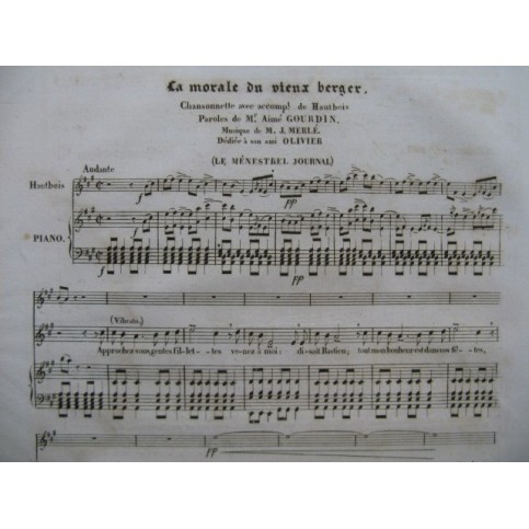 MERLÉ J. La Morale du Vieux Berger Piano Chant 1834