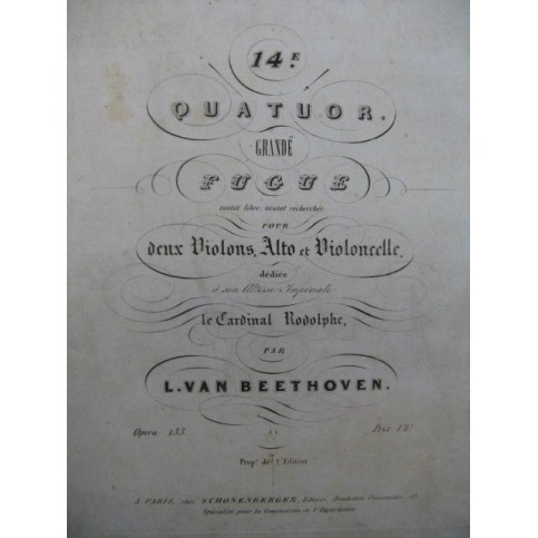 BEETHOVEN Quatuor No 14 Grande Fugue 2e Violon ca1840