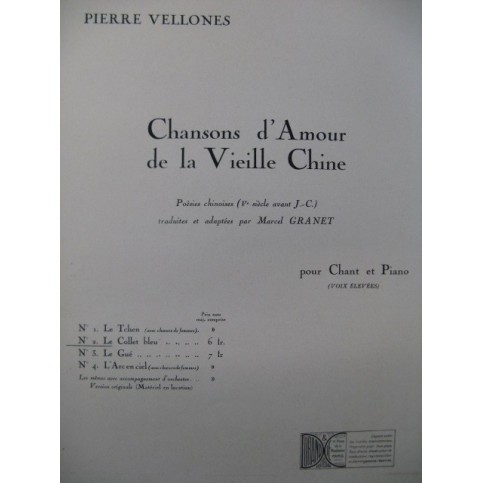 VELLONES Pierre Le Collet Bleu Chant Piano 1931