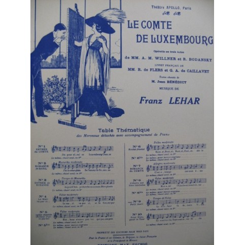 LEHAR Franz Le Comte de Luxembourg No 9 Chant Piano 1912