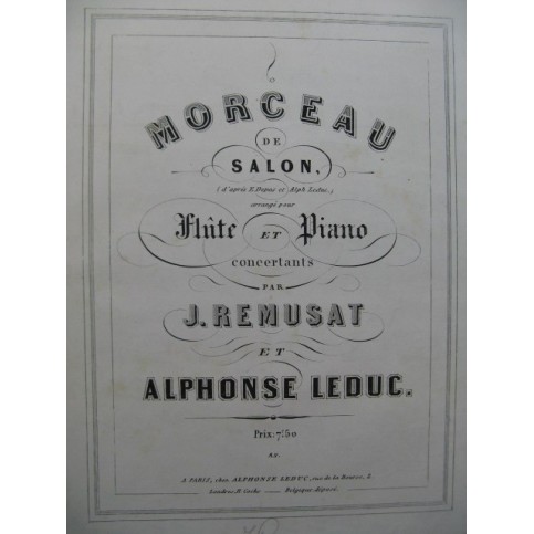 REMUSAT Jean & LEDUC Alphonse Morceau de Salon Flûte Piano 1857