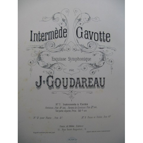 GOUDAREAU Jules Intermède Gavotte Piano Violon