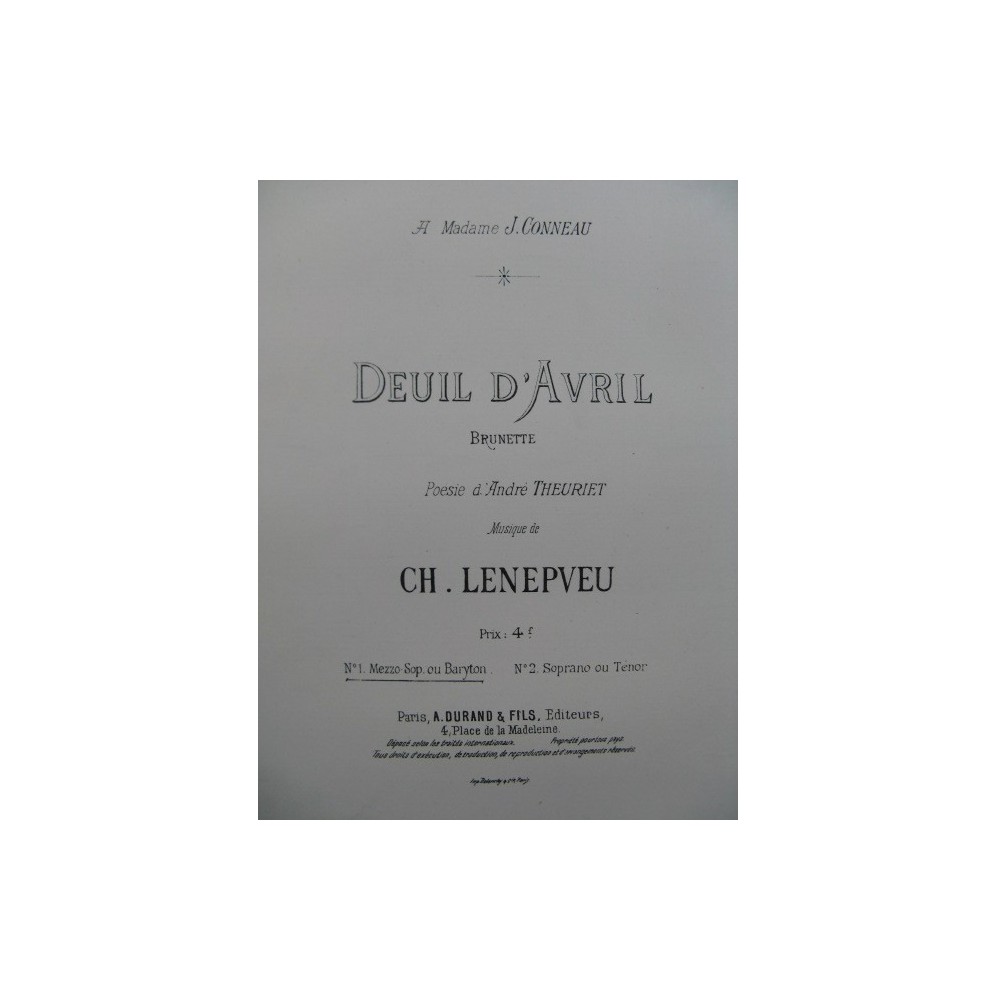 LENEPVEU Ch. Deuil d'Avril Chant Piano