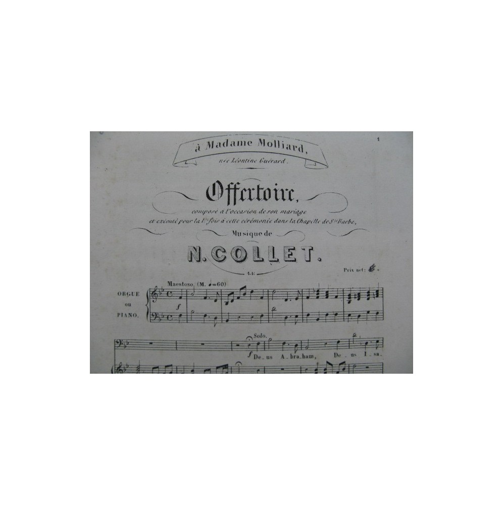 COLLET N. Offertoire Chant Piano ou Orgue XIXe