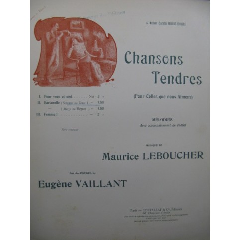 LEBOUCHER Maurice Chansons Tendres Chant Piano ca1907