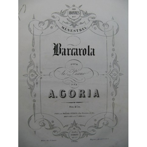 GORIA A. Barcarola Piano XIXe siècle