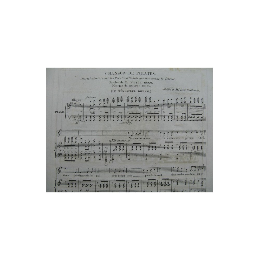 VOGEL Adolphe Chanson de Pirates Chant Piano 1835