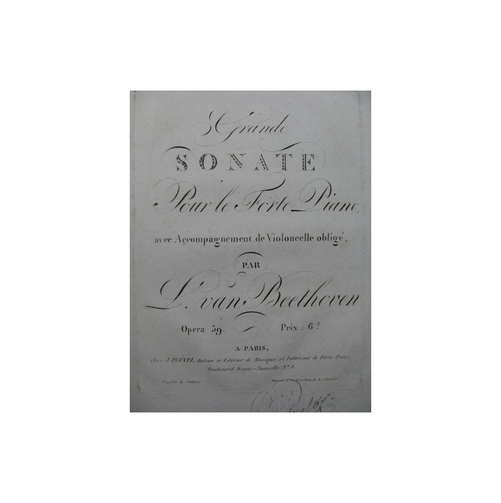 BEETHOVEN Grande Sonate op 59 Piano Violoncelle 1814