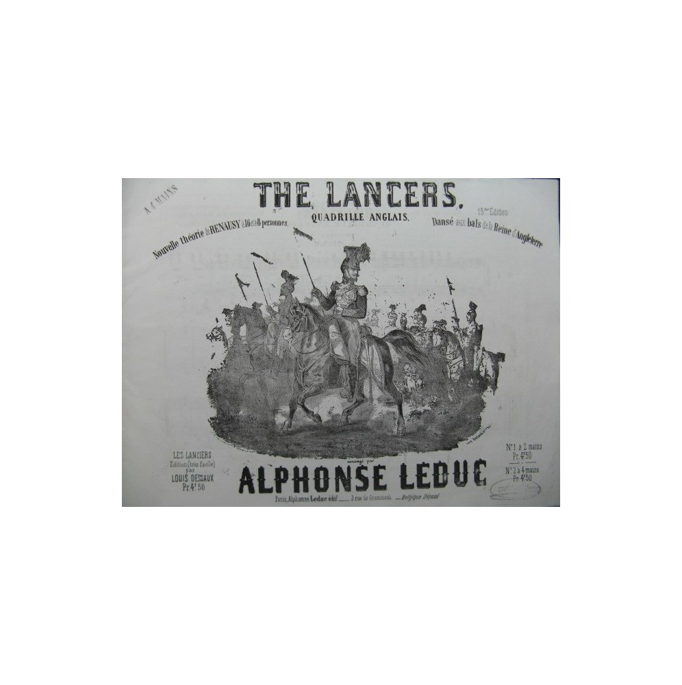 LEDUC Alphonse The Lancers Quadrille Piano 4 mains XIXe