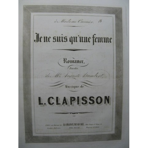CLAPISSON Louis Je ne suis qu'un Femme Chant Piano ca1840
