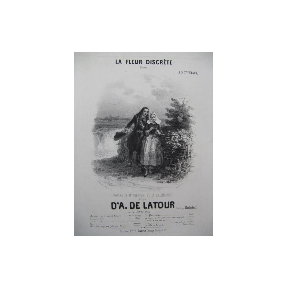 DE LATOUR Aristide La Fleur Discrète Chant Piano 1843