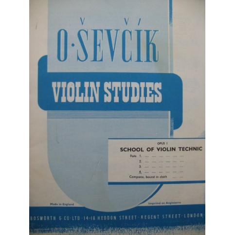 SEVCIK Otakar Violin Studies op 1 4e partie Violon