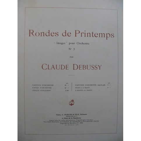 DEBUSSY Claude Rondes de Printemps Piano 4 mains 1910