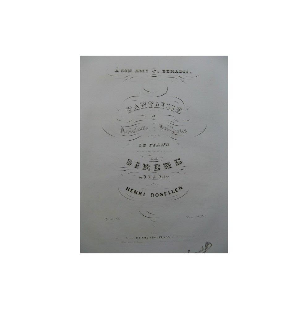 ROSELLEN Henri Fantaisie et Variations La Sirène Auber Piano 1844