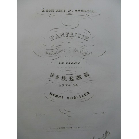 ROSELLEN Henri Fantaisie et Variations La Sirène Auber Piano 1844