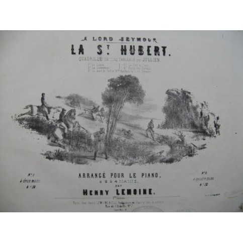 JULLIEN La St Hubert Quadrille Piano 4 mains ca1850