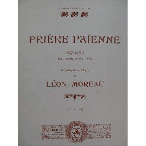 MOREAU Léon Prière Païenne Chant Piano ca1907