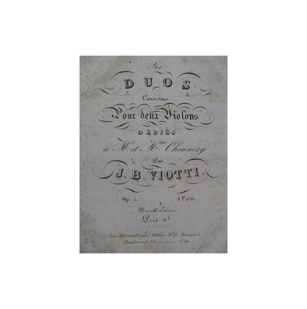 VIOTTI J. B. Six Duos op 5 2e Partie deux Violons ca1830