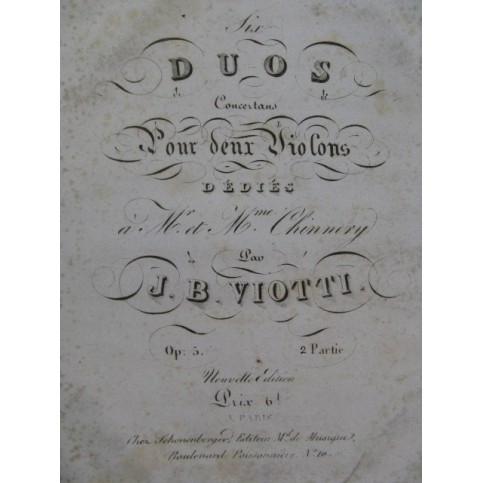 VIOTTI J. B. Six Duos op 5 2e Partie deux Violons ca1830