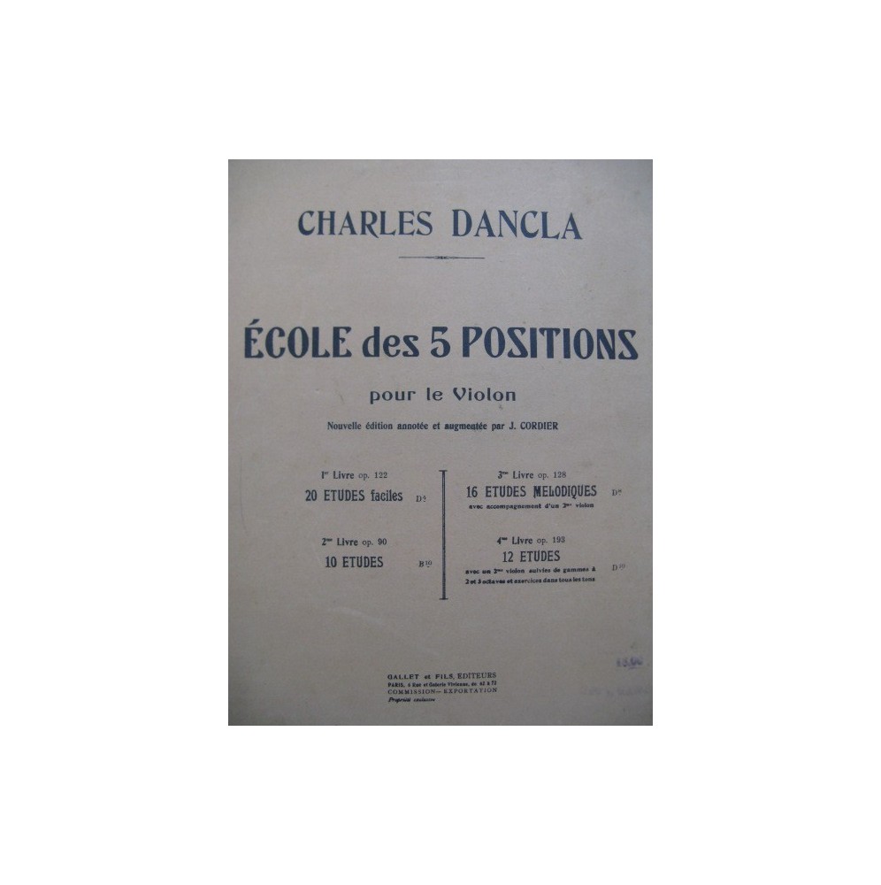 DANCLA Charles Ecole des 5 positions 1er Livre Violon