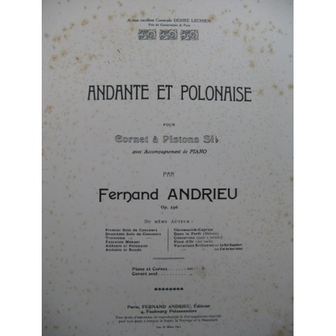 ANDRIEU Fernand Andante et Polonaise Cornet à Pistons Piano