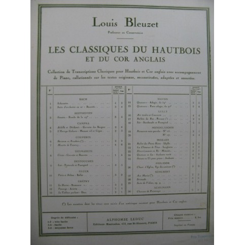 MOZART W. A. Quatuor en La Andante Hautbois Piano 1947﻿