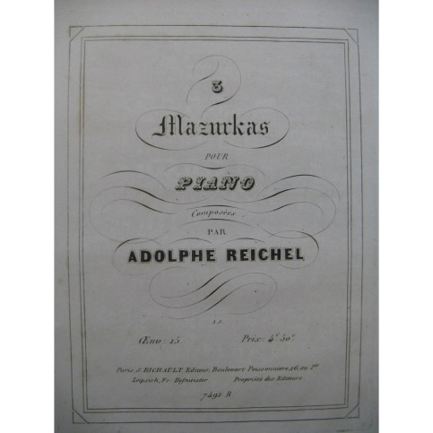 REICHEL Adolphe 3 Mazurkas Piano ca1849