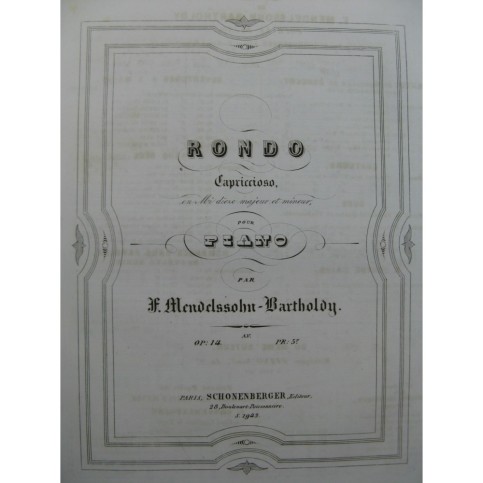 MENDELSSOHN Rondo Capriccioso op 14 Piano ca1855