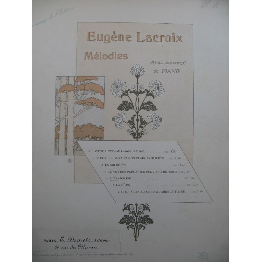 LACROIX Eugène Mandoline Chant Piano 1898