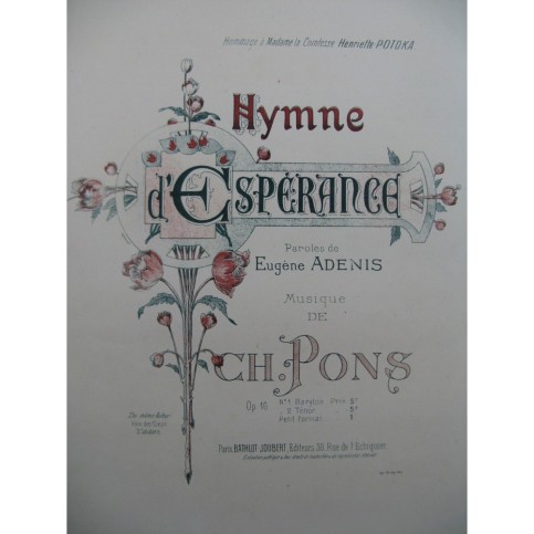 PONS Charles Hymne d'Espérance Chant Piano ca1890