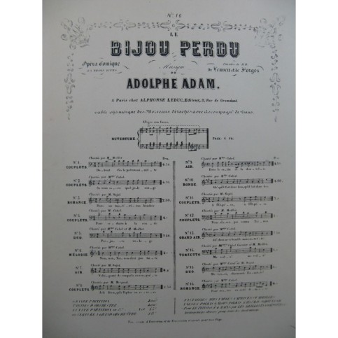 ADAM Adolphe Le Bijou Perdu No 10 Ronde Chant Piano XIXe