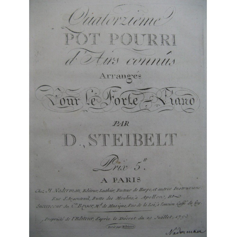 STEIBELT Daniel Pot Pourri No 14 Piano ca1805